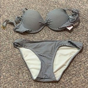 Navy and white striped target bathing suit